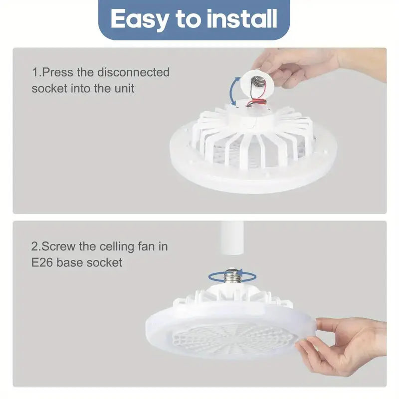 Ceiling Fan With Light, 3 Speed LED Dimming 3 Colors 8 Invisible Bladeless Flush Mount Fan Light