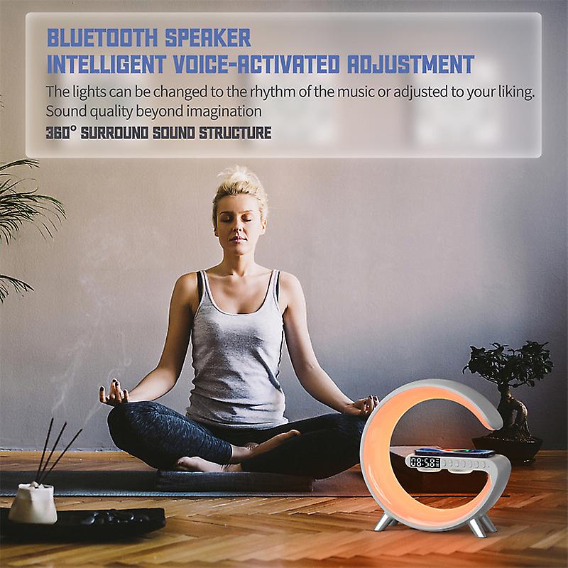 2023 New Wireless Charger Atmosphere Night Light Multi Function Bluetooth Table Lamp Speaker Alarm Clock App Control RGB Desk