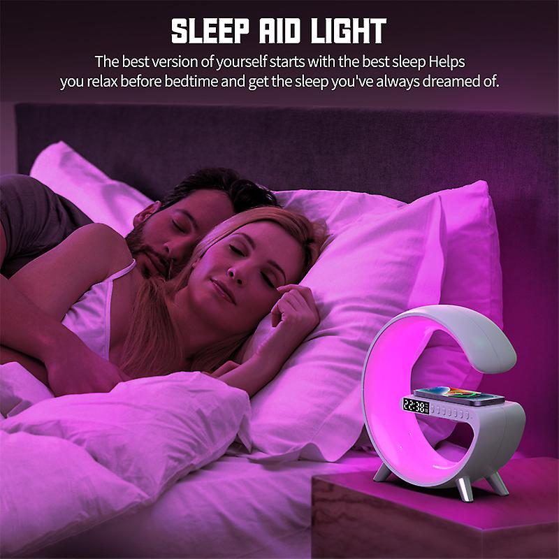 2023 New Wireless Charger Atmosphere Night Light Multi Function Bluetooth Table Lamp Speaker Alarm Clock App Control RGB Desk