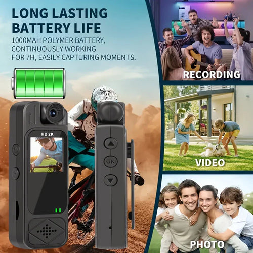 Wearable Portable Body Camera with Infrared Night Vision, Motion Detection, 180° Lens Adjustment,