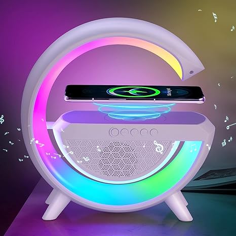 2023 New Wireless Charger Atmosphere Night Light Multi Function Bluetooth Table Lamp Speaker Alarm Clock App Control RGB Desk