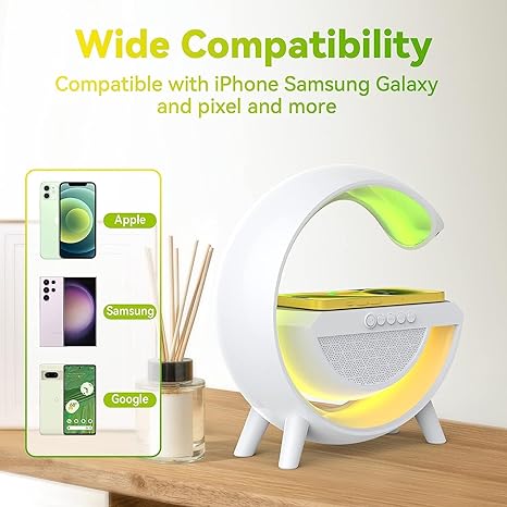 2023 New Wireless Charger Atmosphere Night Light Multi Function Bluetooth Table Lamp Speaker Alarm Clock App Control RGB Desk
