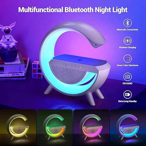 2023 New Wireless Charger Atmosphere Night Light Multi Function Bluetooth Table Lamp Speaker Alarm Clock App Control RGB Desk