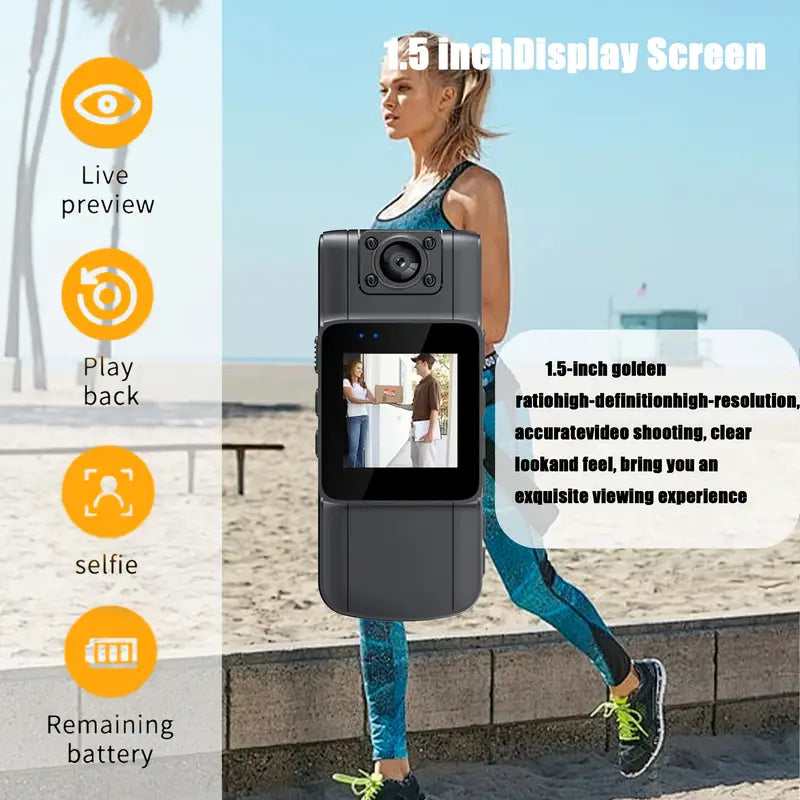1080p HD Mini DV Camera with Display Screen, Live Preview,USB Charging.