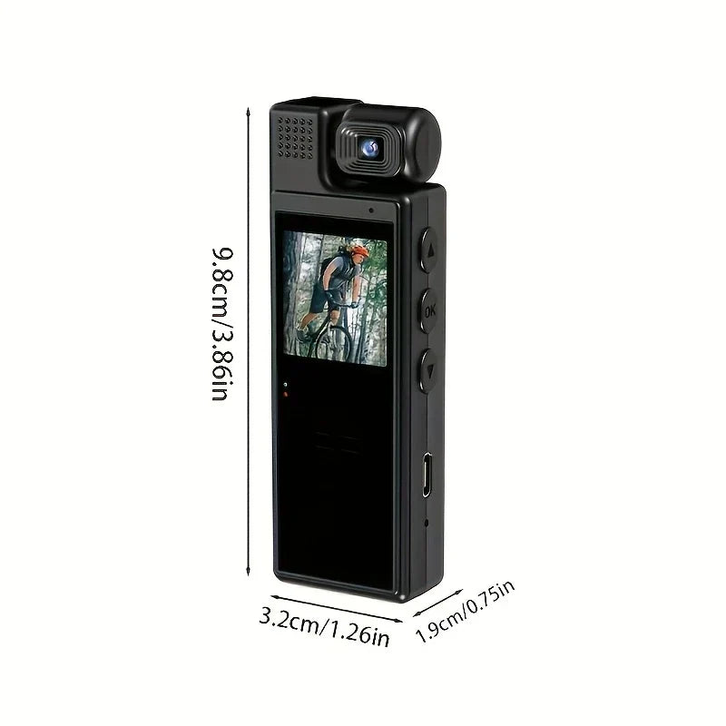 Small Body Camera, 180° Rotating Lens, Long Battery Life, Sports Recording Camera, Suitable for Sports Cycling Video Recording, Black Body, with Back Clip