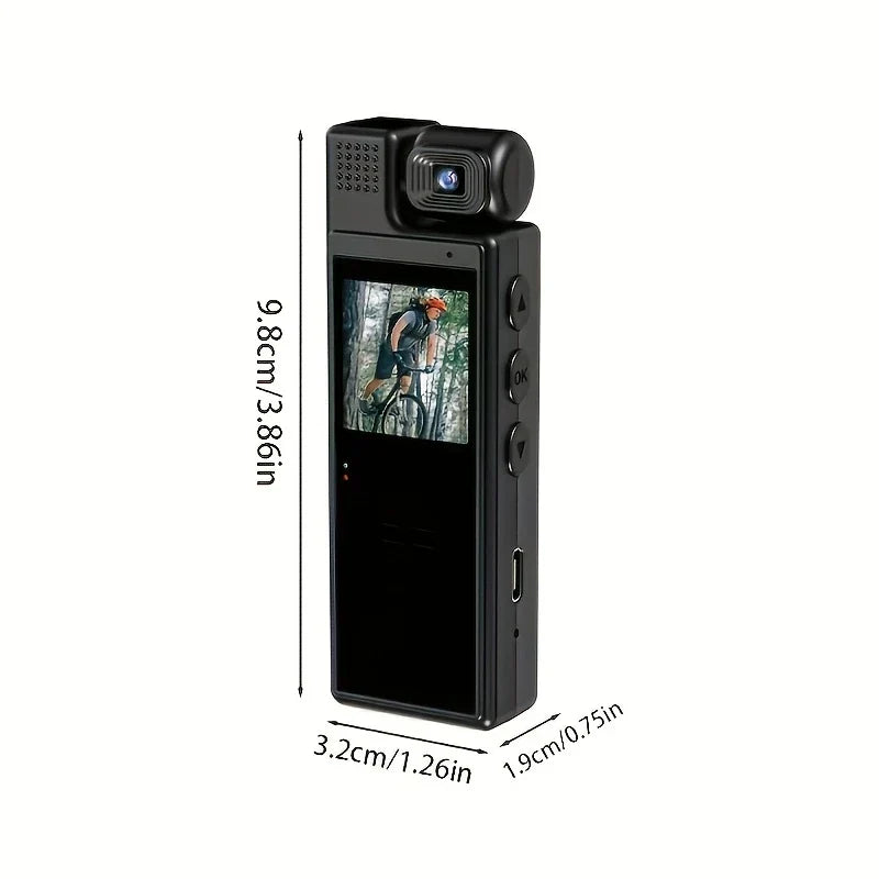 Small Body Camera, 180° Rotating Lens, Long Battery Life, Sports Recording Camera, Suitable for Sports Cycling Video Recording, Black Body, with Back Clip
