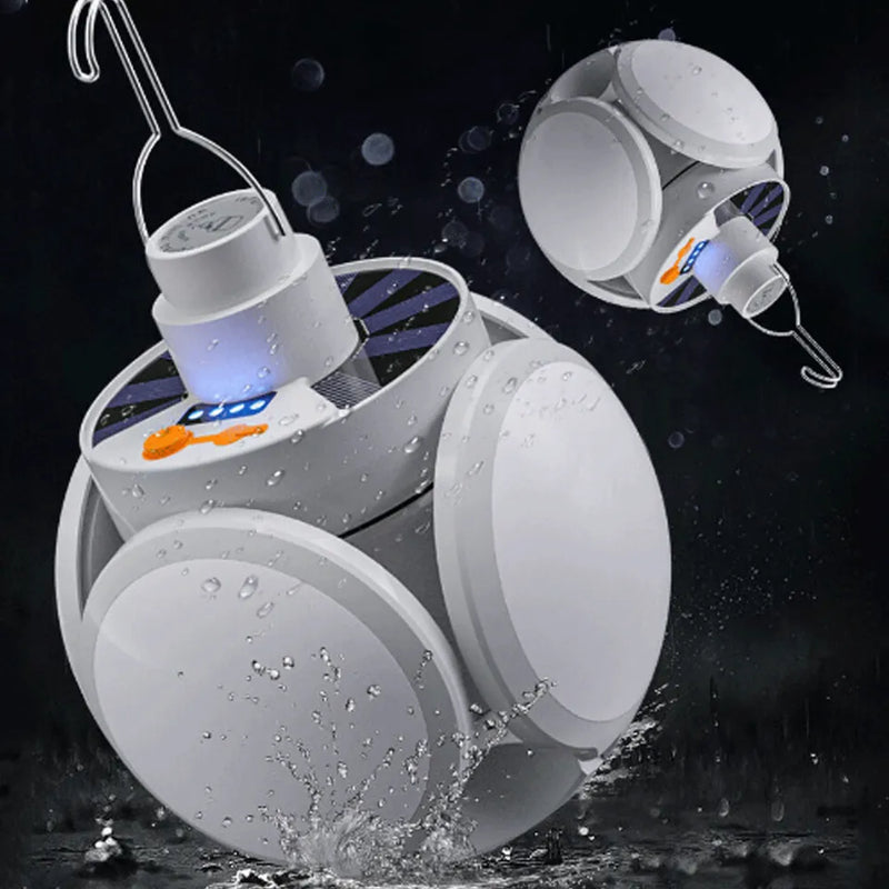 Football Foldable Solar Light, Emergency Home Camping Night Lights, Portable USB Rechargeable LED Search Light,4 sided light